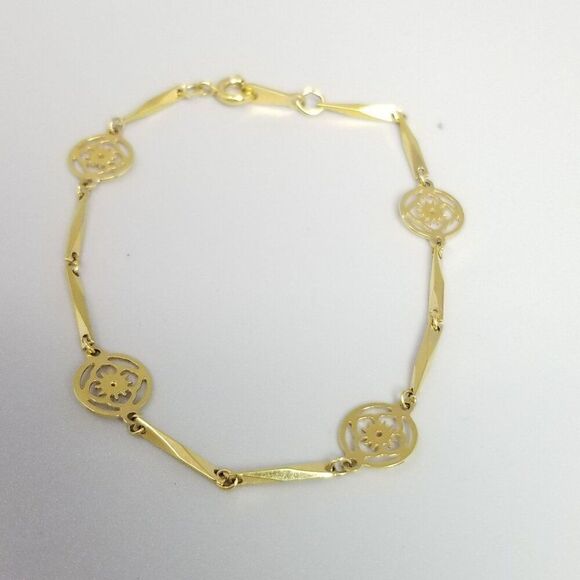Vintage Avon Gold Tone Flower Mixed Pattern Link Chain Bracelet, 7 Inches Long - Picture 7 of 7